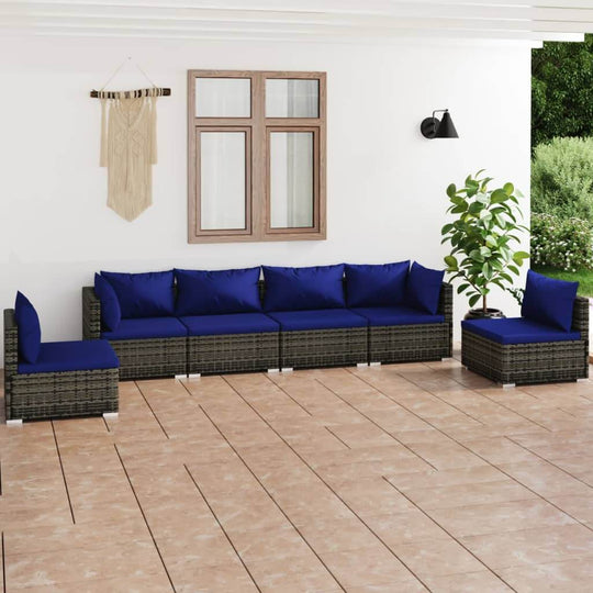 6 Piece Garden Lounge Set with Cushions Poly Rattan Grey