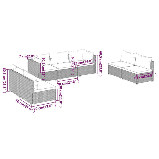 7 Piece Garden Lounge Set with Cushions Poly Rattan Grey