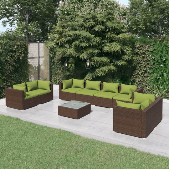 9 Piece Garden Lounge Set with Cushions Poly Rattan Brown