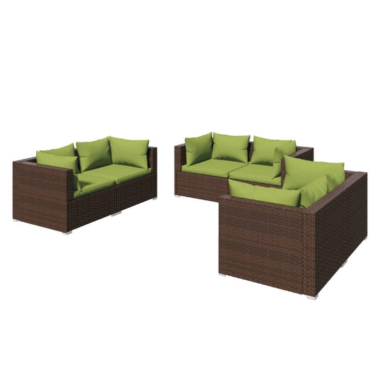 6 Piece Garden Lounge Set with Cushions Poly Rattan featuring green cushions and durable rattan frame for outdoor use