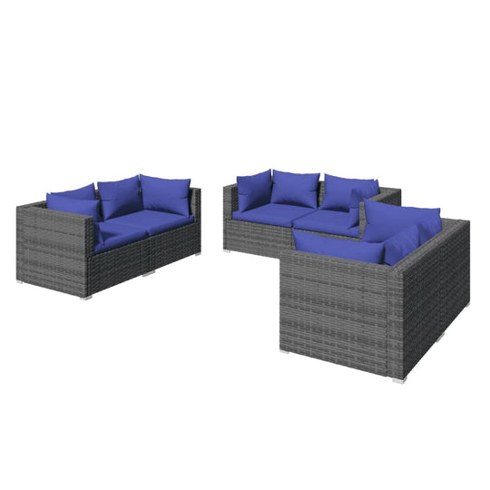 6 Piece Garden Lounge Set with Cushions Poly Rattan featuring durable frame and blue cushions for outdoor use