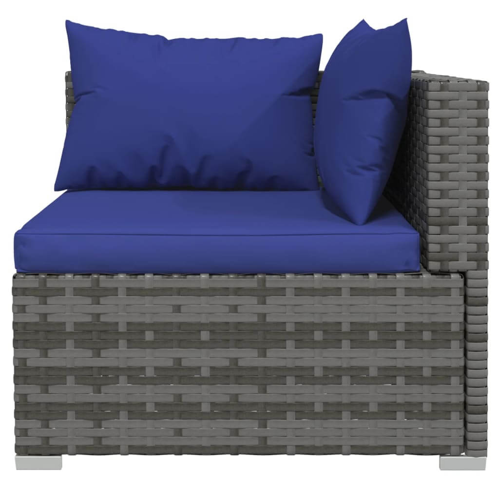 Corner module of 6 Piece Garden Lounge Set with Cushions Poly Rattan, featuring blue cushions and durable PE rattan frame.
