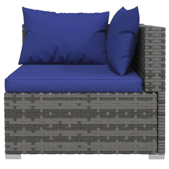 Corner module of 6 Piece Garden Lounge Set with Cushions Poly Rattan, featuring blue cushions and durable PE rattan frame.