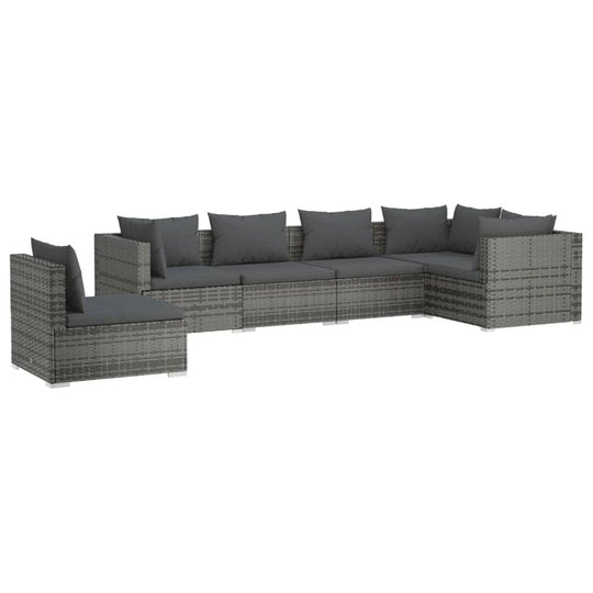 6 Piece Garden Lounge Set with Cushions Poly Rattan