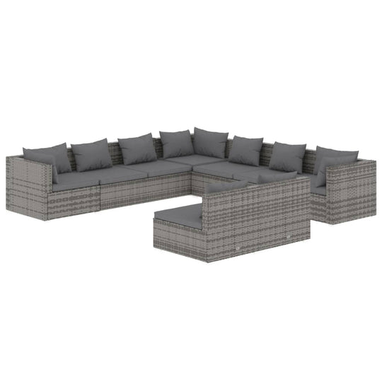 9 Piece Garden Lounge Set with Cushions  Poly Rattan