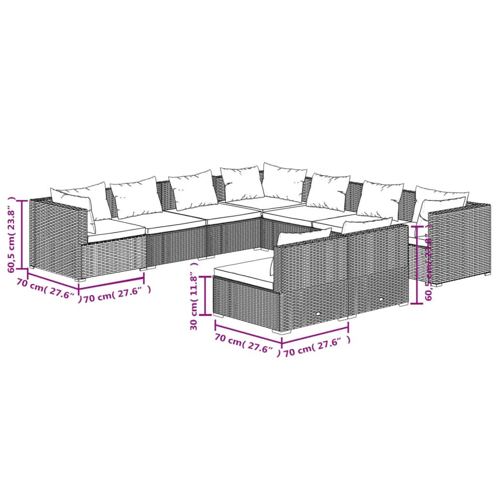 9 Piece Garden Lounge Set with Cushions  Poly Rattan