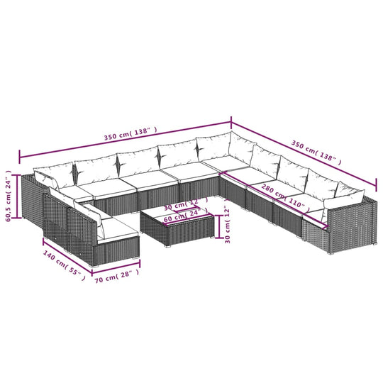 12 Piece Garden Lounge Set with Cushions Poly Rattan , Furniture -> Outdoor Furniture -> Outdoor Furniture Sets , Durable,eligant,Furniture -,Home & Garden -,Modern Design,new-305021,Outdoor Furniture -,Outdoor Furniture Sets