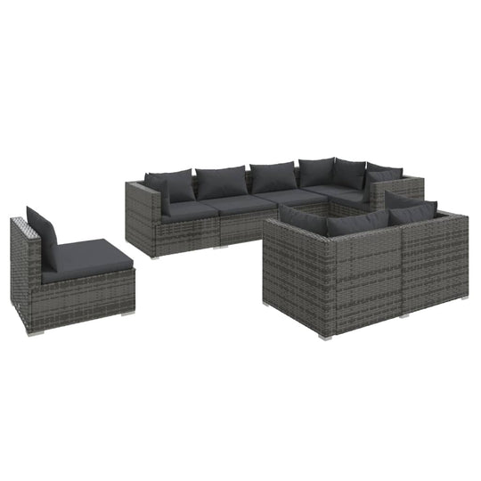 8 Piece Garden Lounge Set with Cushions Poly Rattan in black with sectional sofa and armchair