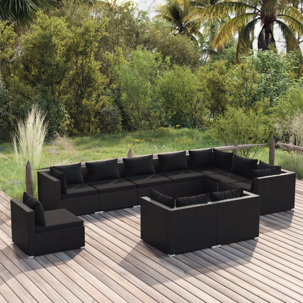 9 Piece Garden Lounge Set with Cushions Poly Rattan , Furniture -> Outdoor Furniture -> Outdoor Furniture Sets , black,Chairs -,Decor -,Durable,eligant,Furniture -,Home & Garden -,Home Decor,Modern Design,new-305021,Outdoor Chairs,Outdoor Furniture -,Outd