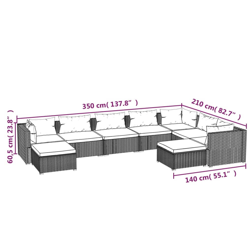 9 Piece Garden Lounge Set with Cushions Poly Rattan Grey