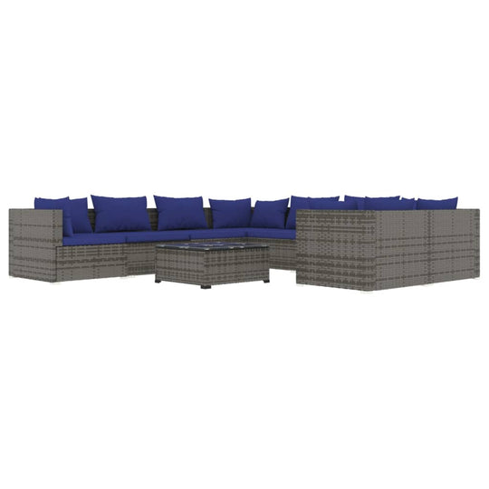 9 Piece Garden Lounge Set with Cushions Poly Rattan