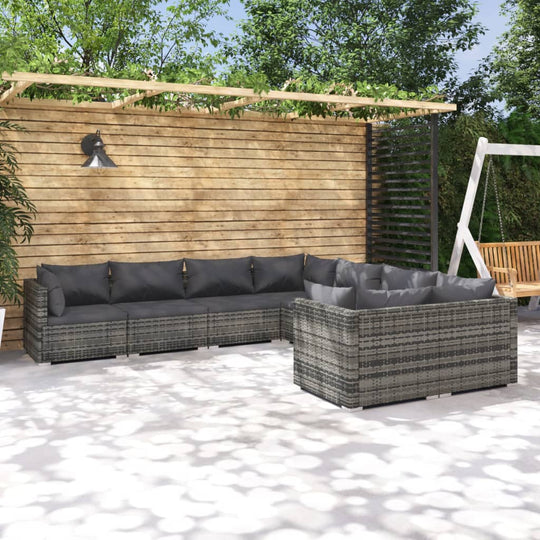 8 Piece Garden Lounge Set with Cushions Poly Rattan Grey