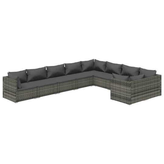 9 Piece Garden Lounge Set with Cushions Poly Rattan