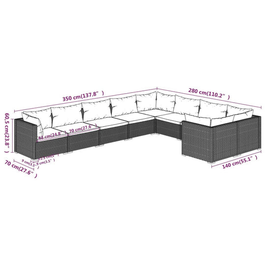 9 Piece Garden Lounge Set with Cushions Poly Rattan