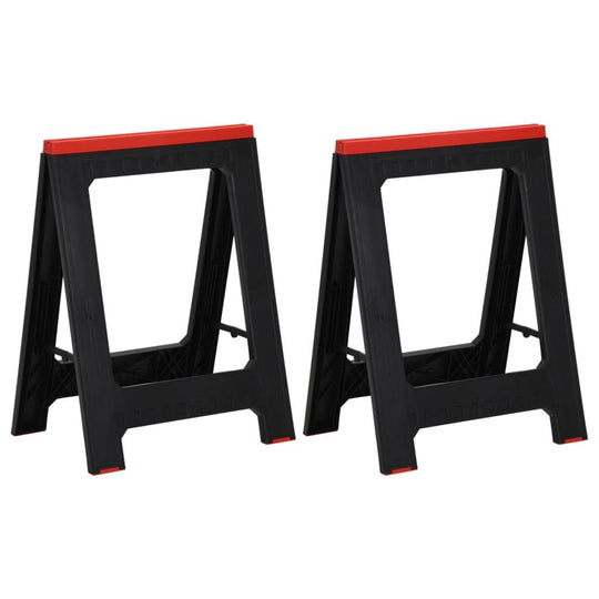 Foldable Work Trestles 2 pcs and Red Polypropylene 350 kg displayed side by side, showcasing sturdy polypropylene design.