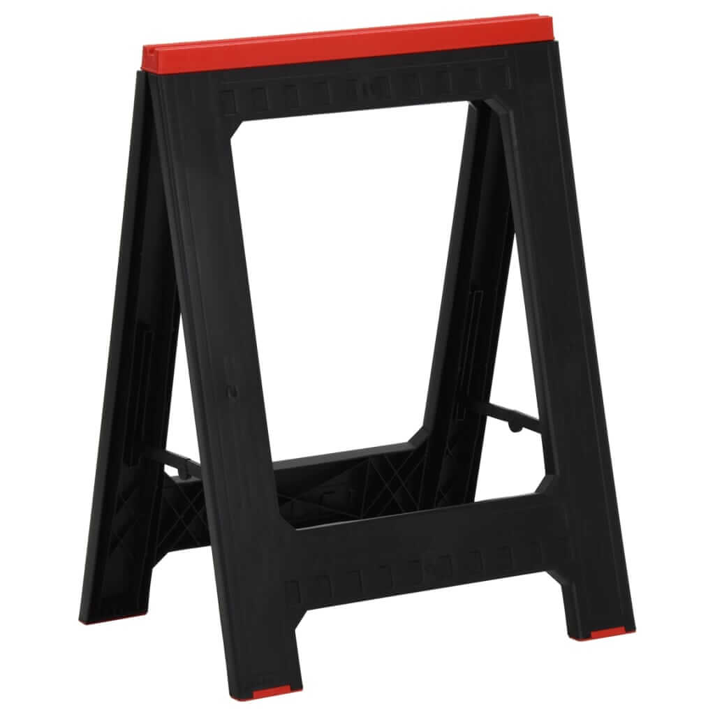 Foldable Work Trestles 2 pcs and Red Polypropylene 350 kg - sturdy black trestle with red top edge for construction and workshop use.