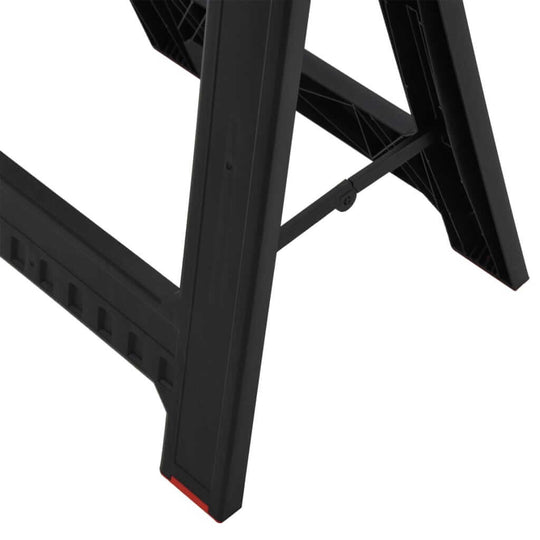 Foldable Work Trestles 2 pcs and Red Polypropylene 350 kg sturdy support stand close-up side view.