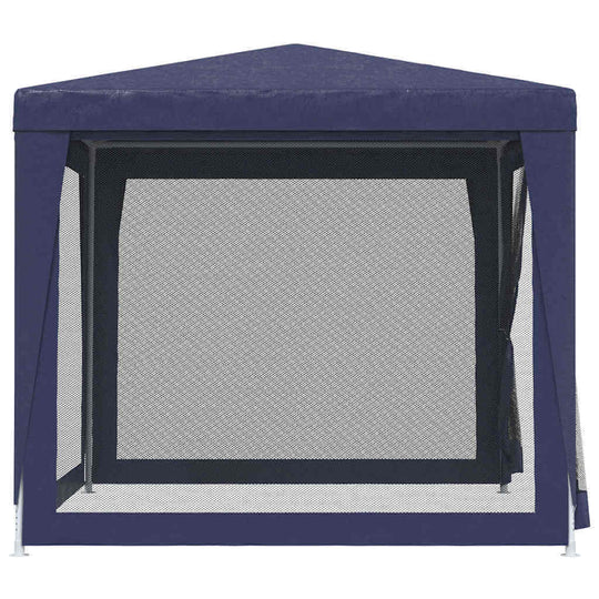 Navy blue outdoor canopy with mesh screen on a white background