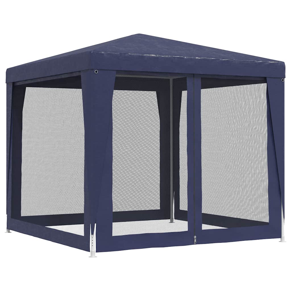 Navy blue outdoor canopy tent with mesh sides on a white background