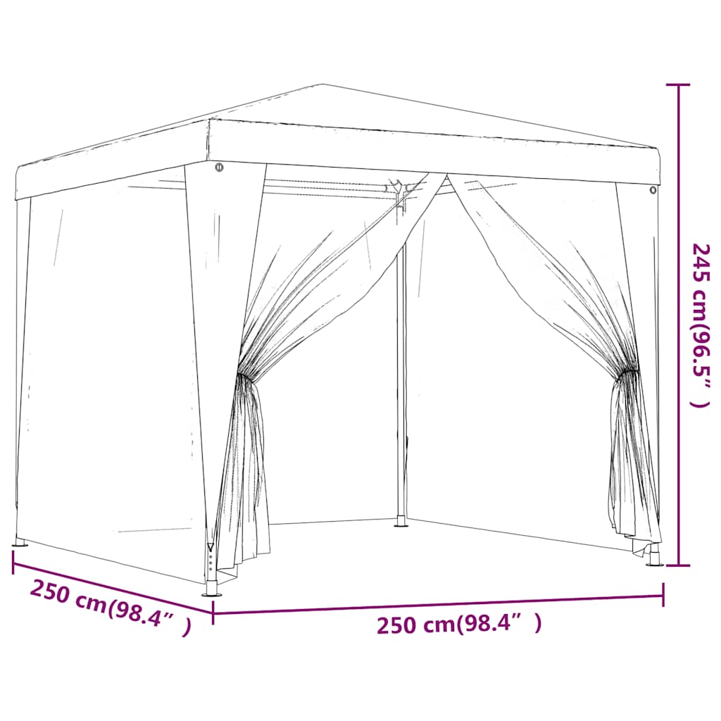 Party Tent with 4 Mesh Sidewalls  2.5x2.5 m HDPE