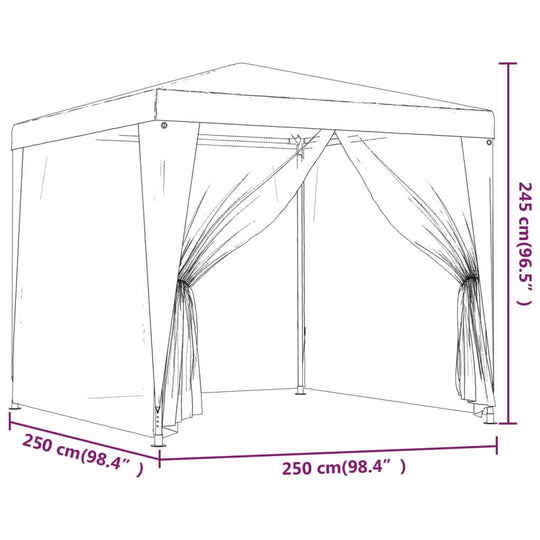 Party Tent with 4 Mesh Sidewalls  2.5x2.5 m HDPE