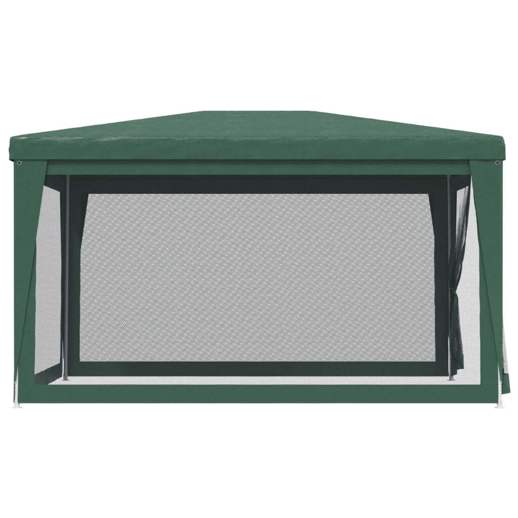 Green party tent with 4 mesh sidewalls, ideal for outdoor events and protection from sun and wind.