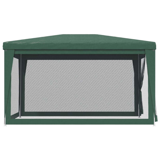 Green party tent with 4 mesh sidewalls, ideal for outdoor events and protection from sun and wind.