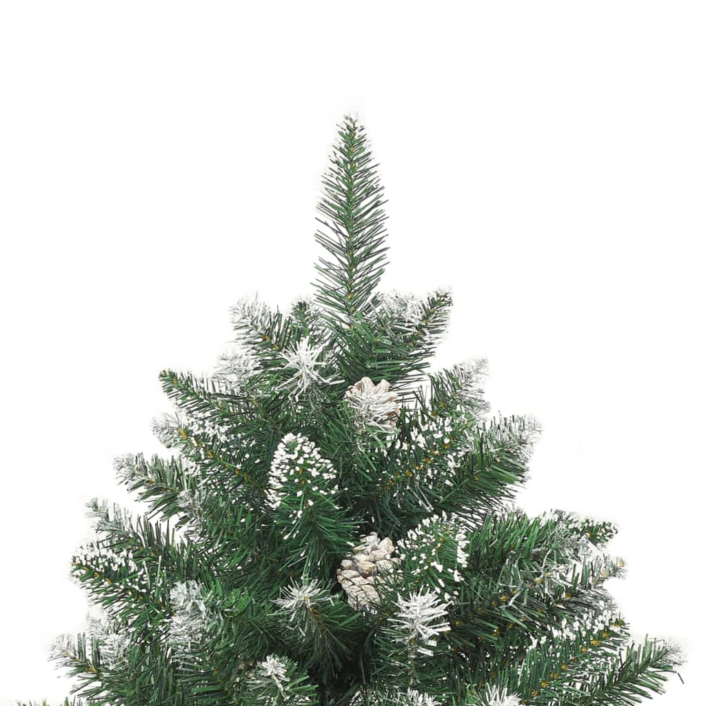 Artificial Christmas tree top with snow-dusted branches and pinecones, perfect for festive holiday decor.