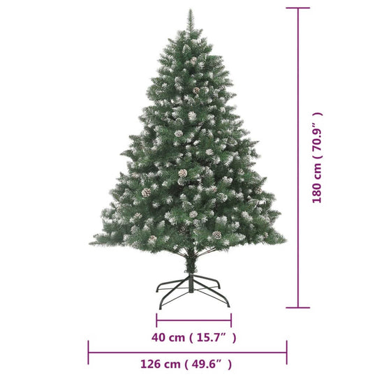 Artificial Christmas tree 180 cm with sturdy stand, showcasing festive branches and dimensions for holiday decor.