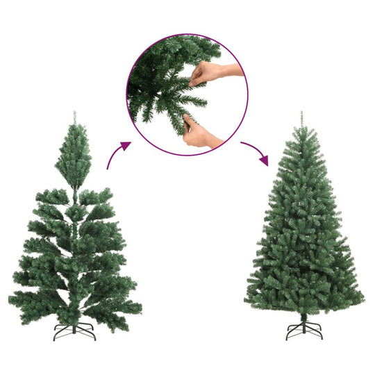 Artificial Slim Christmas Tree with Stand PVC assembly process, showcasing easy branch attachment for a festive holiday look.