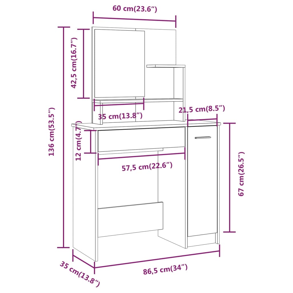 Dressing Table with Mirror 86.5x35x136 cm , Furniture -> Cabinets & Storage -> Vanity Units -> Bedroom Dressing Tables , Bedroom Dressing Tables,Cabinets & Storage -,Durable,eligant,Furniture -,Home & Garden -,Modern Design,new-305021,Vanity Units -,Woode