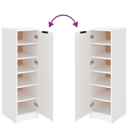 White shoe cabinet with open doors showcasing ample storage shelves, ideal for organizing shoes and maintaining a clutter-free space.