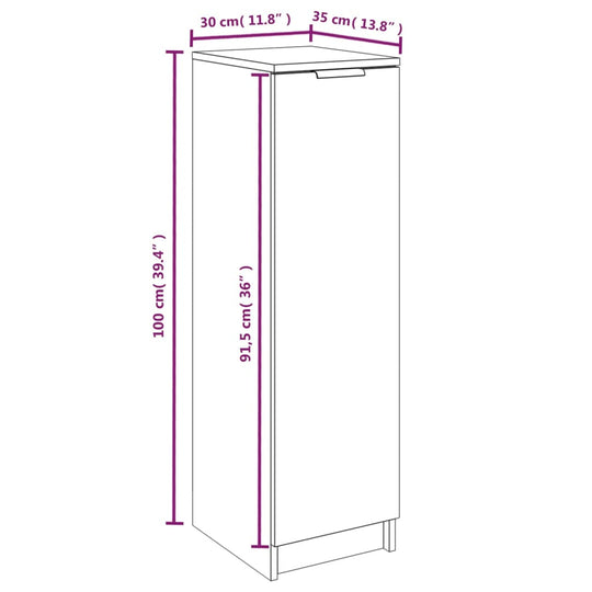 Shoe cabinet dimensions: 30x35x100 cm with smooth surface and sturdy engineered wood construction.