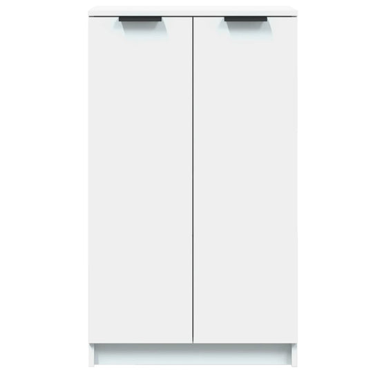 Shoe cabinet in white color, engineered wood, features double doors for organized storage, 59x35x100 cm, ideal for modern furniture.