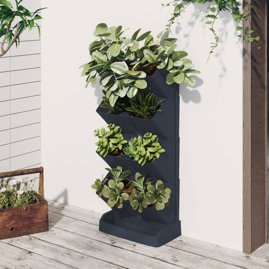 Vertical garden plant set with 4 polypropylene planters, featuring lush greenery, perfect for home decor and enhancing air quality.