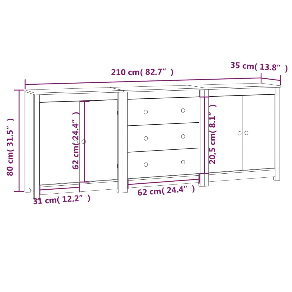 Sideboard 210x35x80 cm Solid Wood Pine , Board , Buffets & Sideboards,Cabinets & Storage -,eligant,Furniture -,Home & Garden -,Modern Design,new-305021,Wooden Furniture