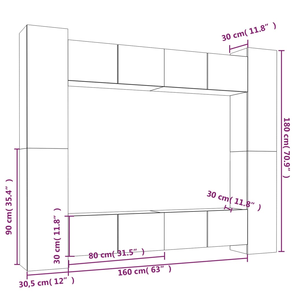 8 Piece TV Cabinet Set Engineered Wood , TV Cabinet , eligant,Entertaining,Entertainment Centers & TV Stands,Furniture -,Home Decor,Home Furnishings,Interior Design,Living Room Décor,luxurious,Luxury Furniture,Modern Design,new-305021,SET OF 8,Storage & O