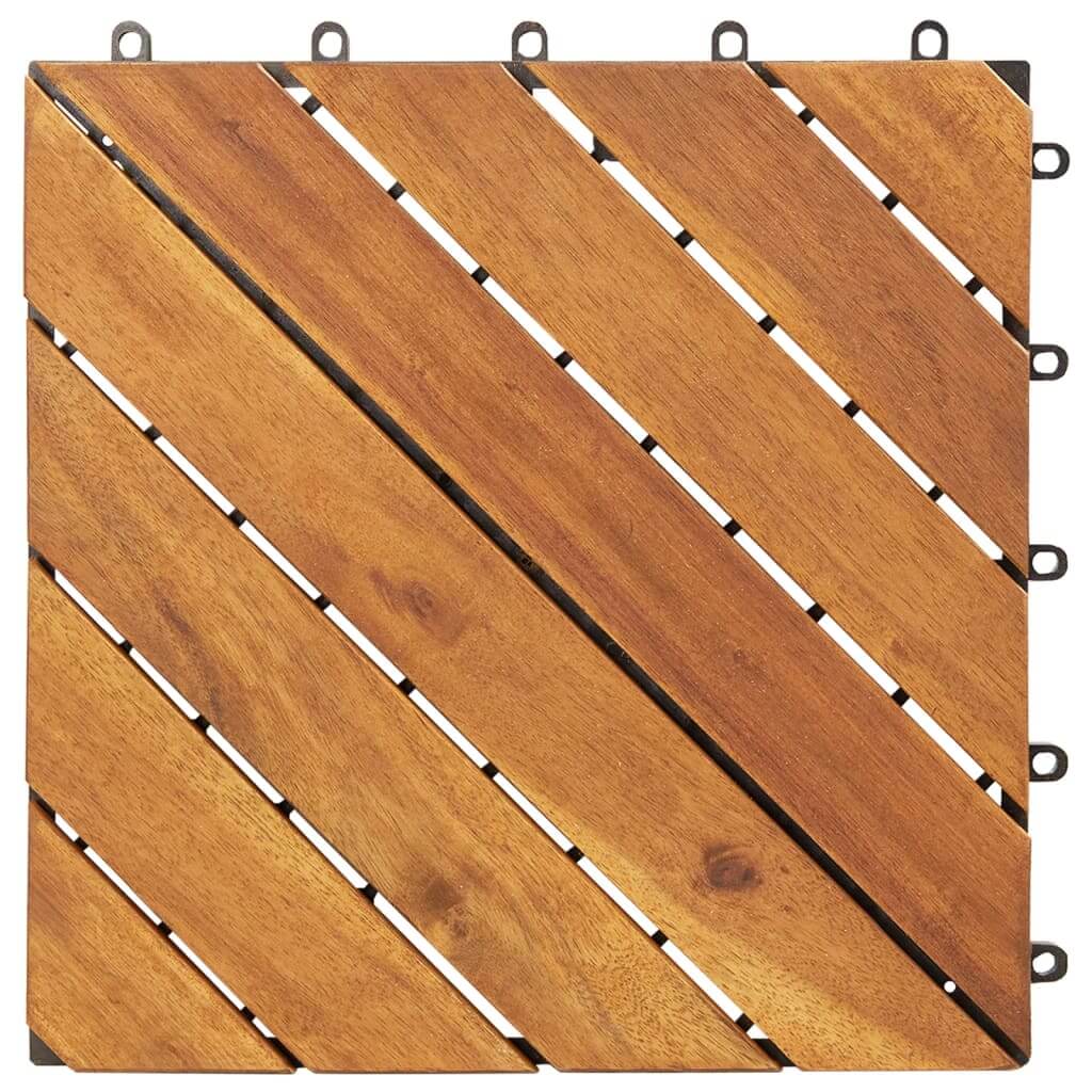 Solid acacia wood decking tile in brown, 30x30 cm, featuring a stylish diagonal design for outdoor spaces.