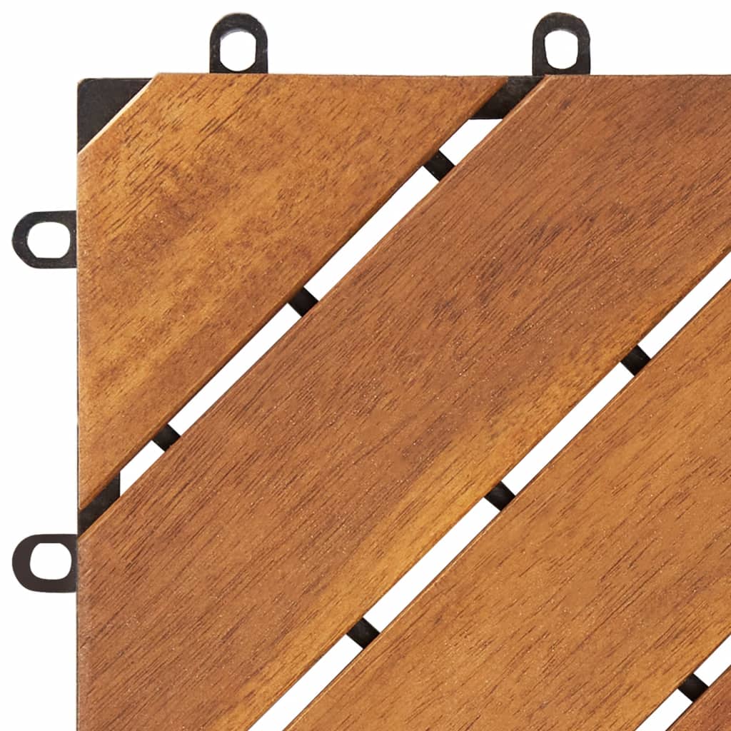 Solid acacia wood decking tile, 30x30 cm, brown color, featuring a stylish design for outdoor furniture and patios.