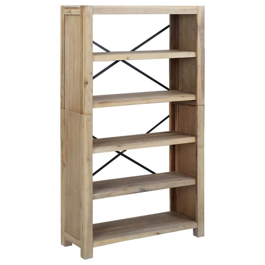 5-Tier Bookcase 80x30x140 cm Solid Wood Acacia with rustic charm, durable and hard-wearing, brushed finish for a retro look.