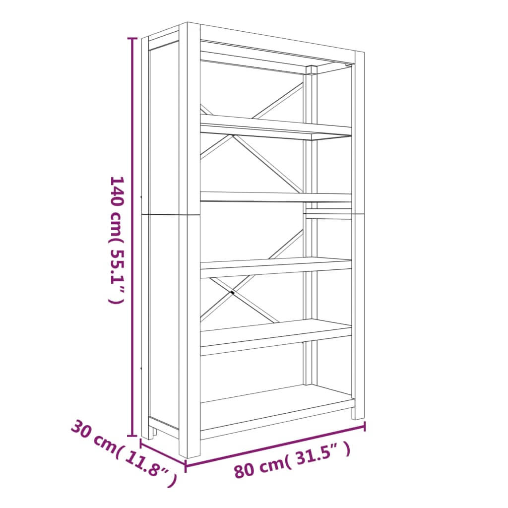 5-Tier Bookcase 80x30x140 cm Solid Wood Acacia diagram with dimensions