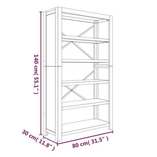 5-Tier Bookcase 80x30x140 cm Solid Wood Acacia diagram with dimensions