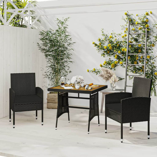 3 Piece Outdoor Dining Set Poly Rattan Black