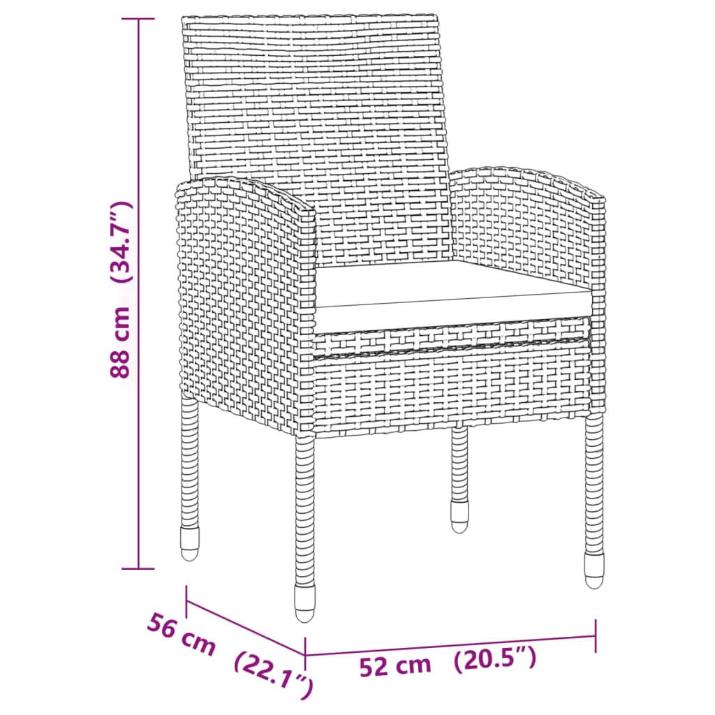 3 Piece Outdoor Dining Set Poly Rattan Grey