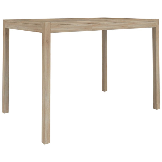 Solid acacia wood dining table features a spacious design with sturdy legs, perfect for modern dining decor.