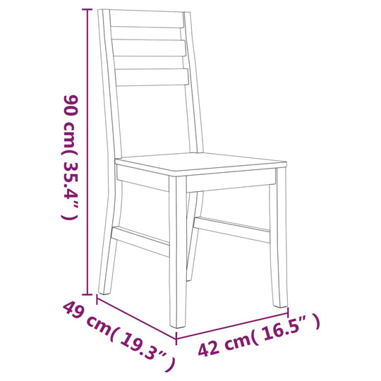 Dimensions of a 7 Piece Dining Set Acacia wood chair, showing height 90 cm, width 49 cm, and depth 42 cm.