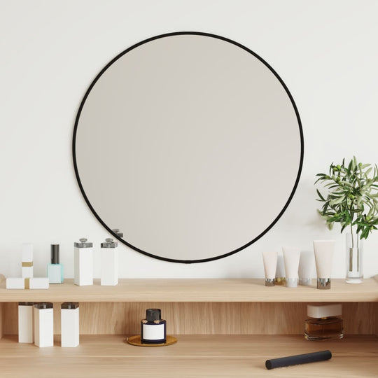 Wall Mirror   Round - Cherryfurnie LLC Enhance your home decor with this sleek wall mirror! Crafted with durable glass and a PVC frame for stability, this vanity mirror is designed to be wall-mounted, making it perfect for smaller rooms. Its high-quality glass provides a clear, flawless reflection, making it suitable for use in a variety of spaces such as bedrooms, wardrobes, hallways, living rooms, and bathrooms. Colour: Black Material: Glass, PVC Diameter: 50 cm Glass thickness: 4 mm  Wall Mirror #