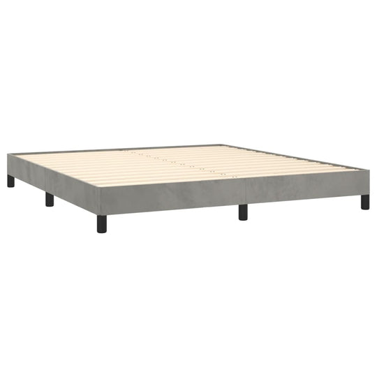 Bed Frame without Mattress Light 180x200 cm Super King Velvet in grey color with wooden slats.