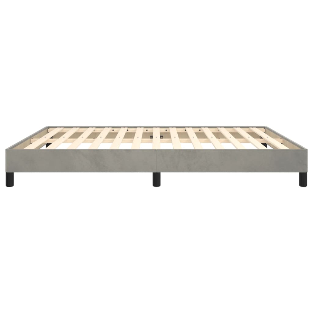 Bed Frame without Mattress Light 180x200 cm Super King Velvet in grey with wooden slats and sturdy legs.