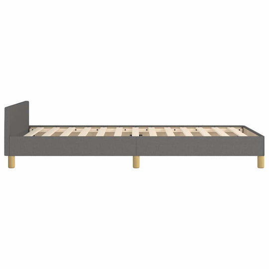 Dark grey 90x200 cm bed frame without mattress, featuring plywood slats and supportive legs for stability and comfort.